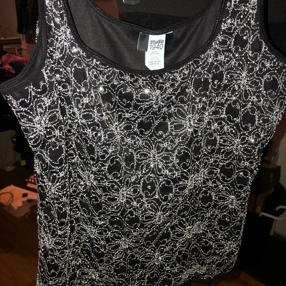 Studio 1940 X-Large black & Silver stretch lace camisole with bling detail - Picture 3 of 12